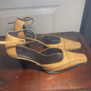 Nine West Tan Heels with Ankle Strap and Pointed Toe